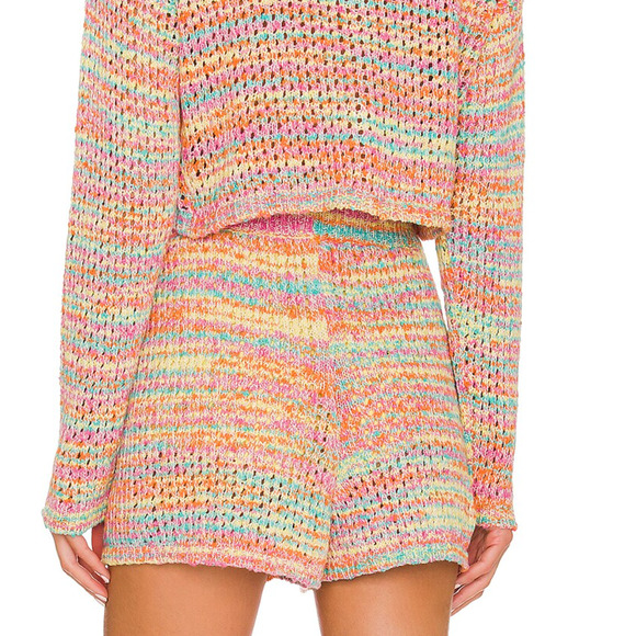 Something Navy Pastel Rainbow Sweater Shorts Rainbow SMALL Crochet Italian $115 - Picture 2 of 11